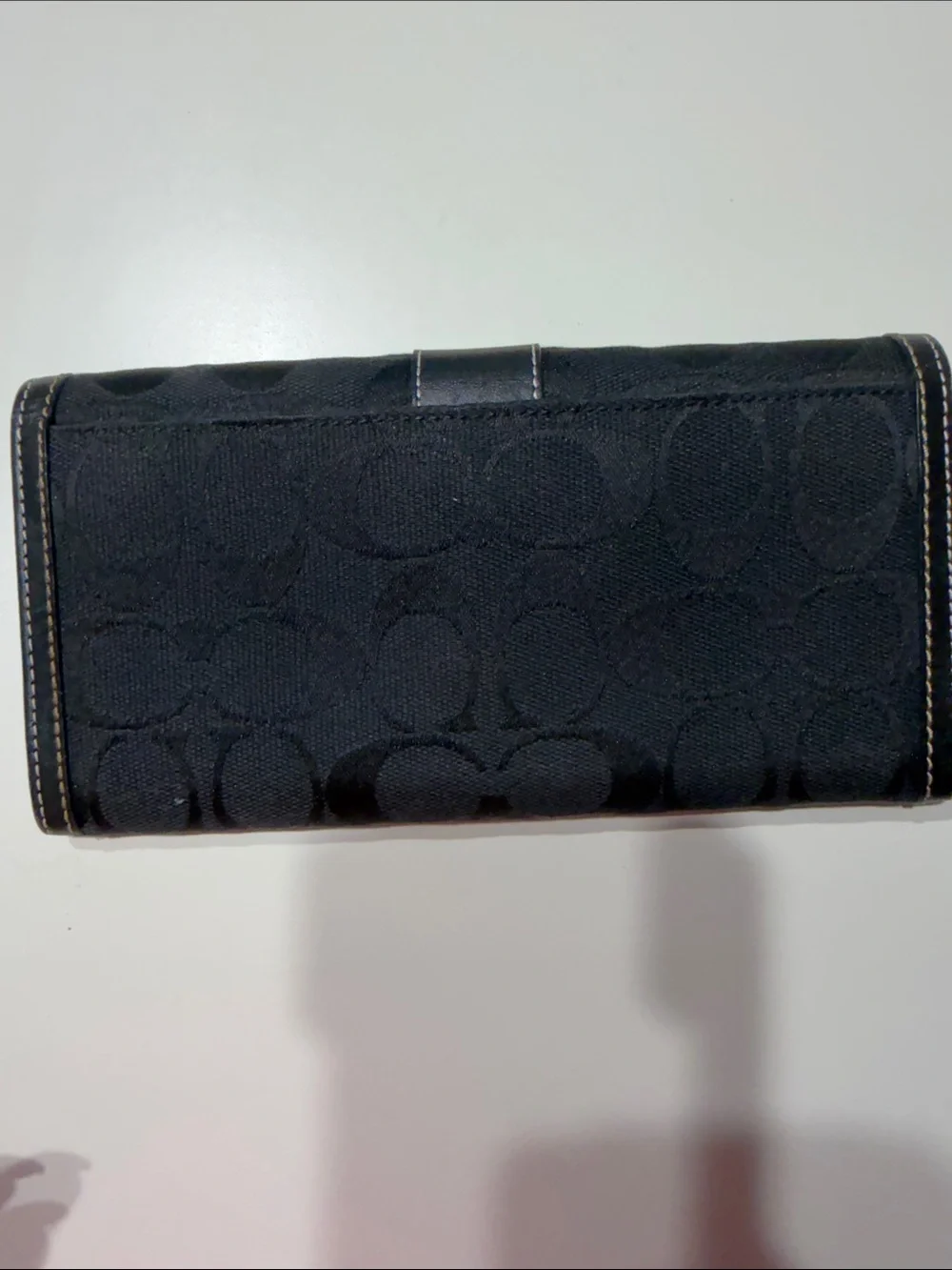 Coach Black Signature Continental Wallet with Leather Trim